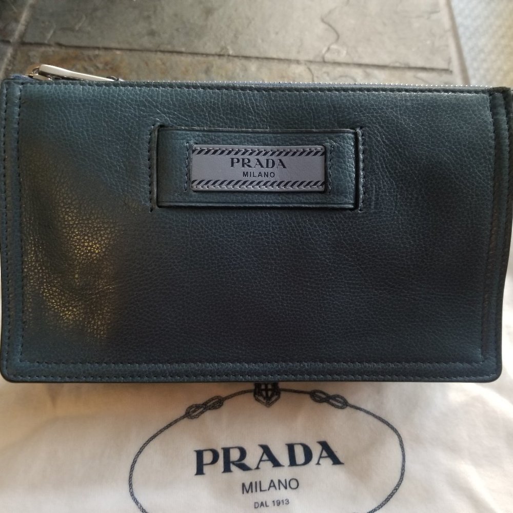 NIB! Prada Blue Leather Cosmetic Case